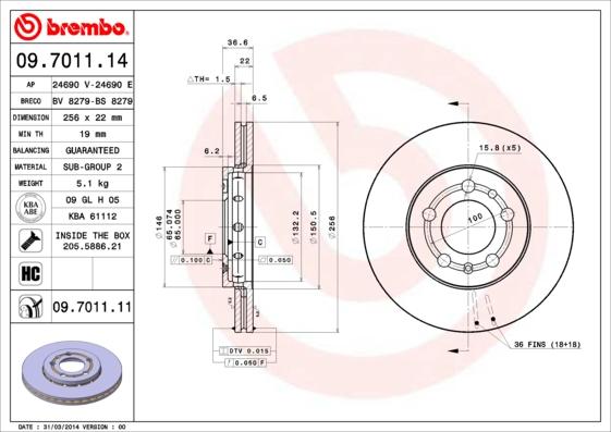 Brembo 09.7011.11 - Bromsskiva xdelar.se