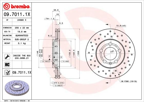 Brembo 09.7011.1X - Bromsskiva xdelar.se