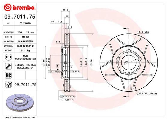 Brembo 09.7011.75 - Bromsskiva xdelar.se