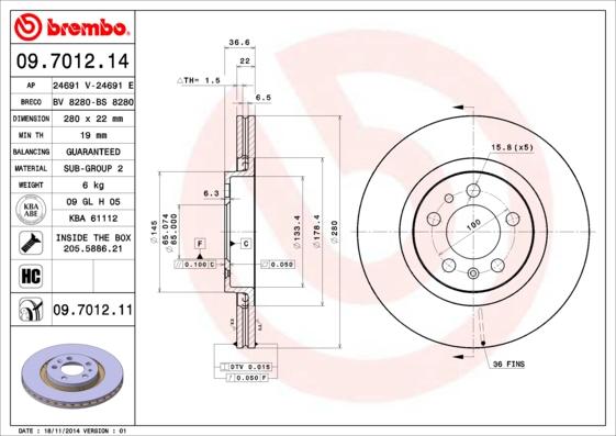 Brembo 09.7012.11 - Bromsskiva xdelar.se