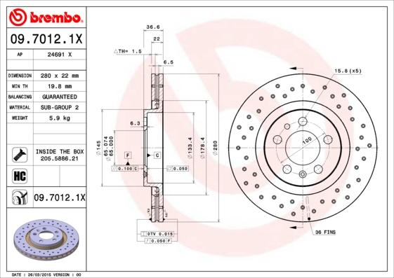 Brembo 09.7012.1X - Bromsskiva xdelar.se