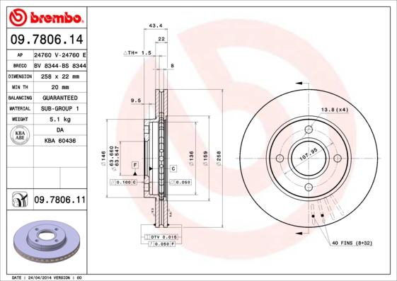 Brembo 09.7806.11 - Bromsskiva xdelar.se