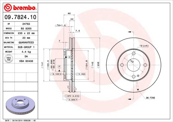 Brembo 09.7824.10 - Bromsskiva xdelar.se