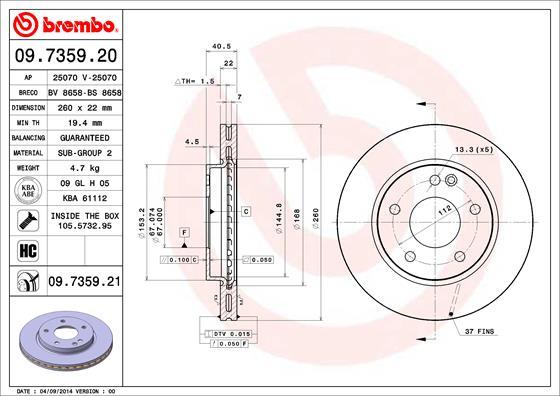 Brembo 09.7359.21 - Bromsskiva xdelar.se