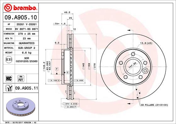 Brembo 09.A905.11 - Bromsskiva xdelar.se