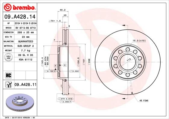 Brembo 09.A428.11 - Bromsskiva xdelar.se