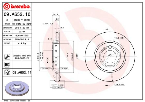 Brembo 09.A652.11 - Bromsskiva xdelar.se