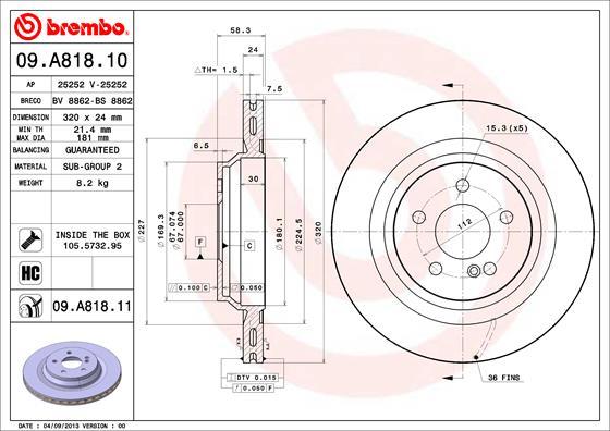 Brembo 09.A818.11 - Bromsskiva xdelar.se