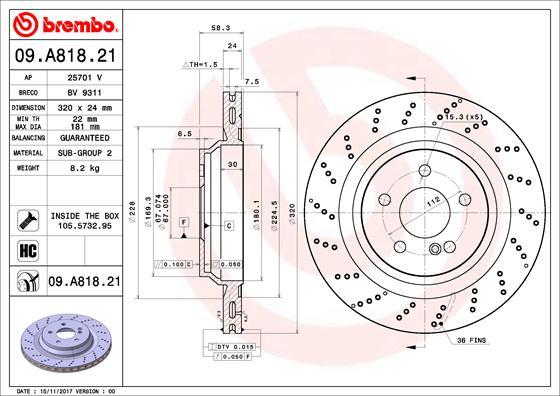 Brembo 09.A818.21 - Bromsskiva xdelar.se