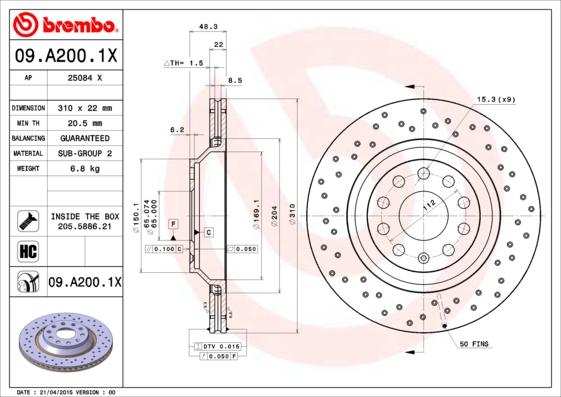 Brembo 09.A200.1X - Bromsskiva xdelar.se