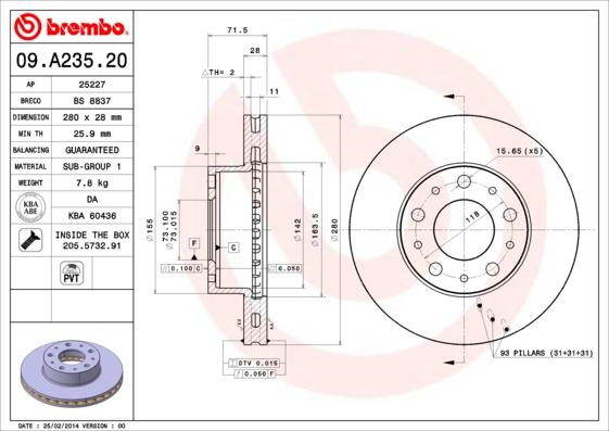 Brembo 09.A235.20 - Bromsskiva xdelar.se