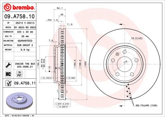 Brembo 09.A758.11 - Bromsskiva xdelar.se