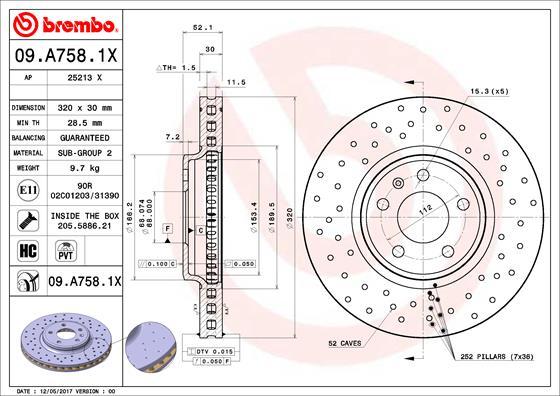 Brembo 09.A758.1X - Bromsskiva xdelar.se