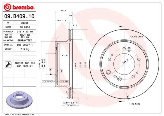 Brembo 09.B409.10 - Bromsskiva xdelar.se