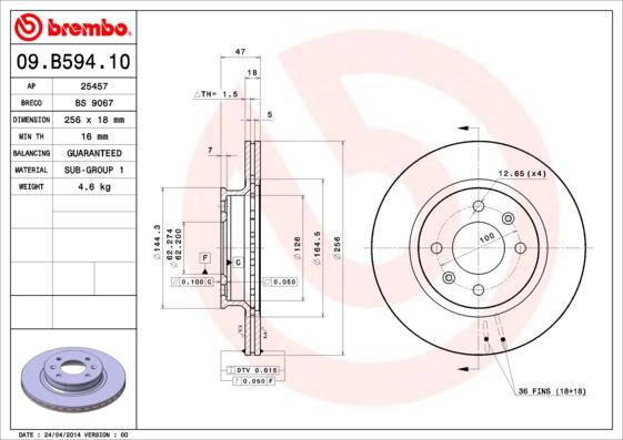 Brembo 09.B594.10 - Bromsskiva xdelar.se