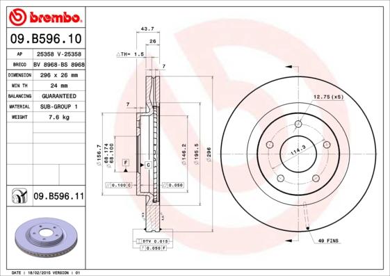 Brembo 09.B596.11 - Bromsskiva xdelar.se