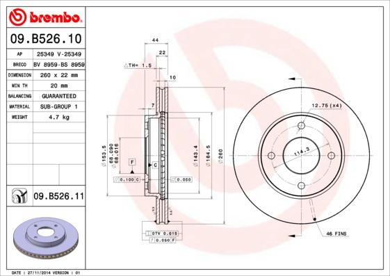 Brembo 09.B526.11 - Bromsskiva xdelar.se