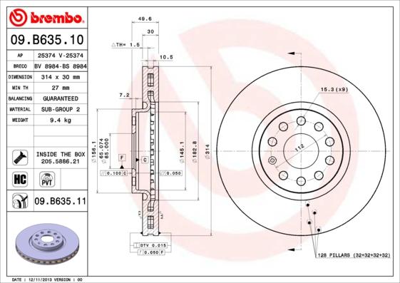 Brembo 09.B635.11 - Bromsskiva xdelar.se