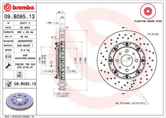 Brembo 09.B085.13 - Bromsskiva xdelar.se