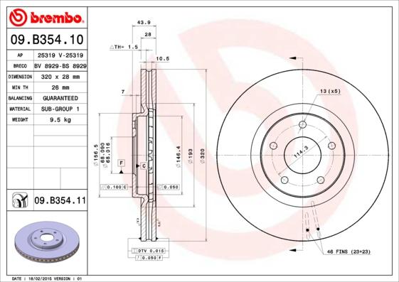 Brembo 09.B354.11 - Bromsskiva xdelar.se