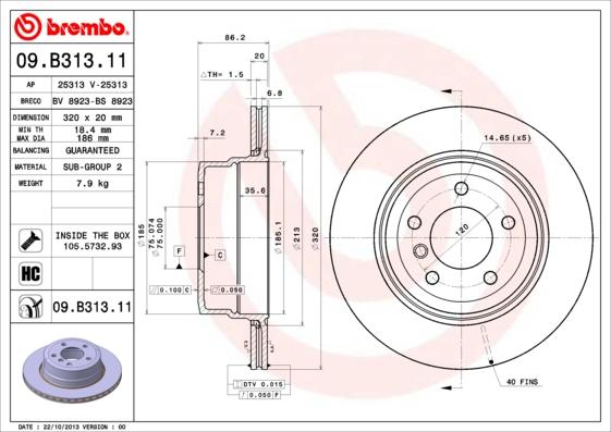 Brembo 09.B313.11 - Bromsskiva xdelar.se