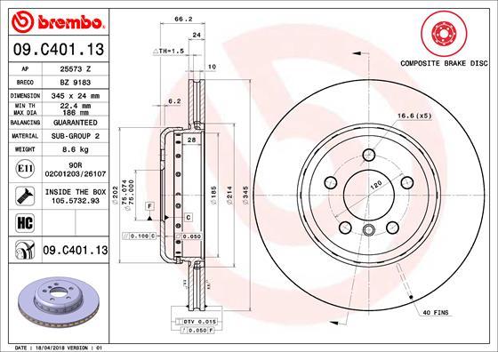 Brembo 09.C401.13 - Bromsskiva xdelar.se