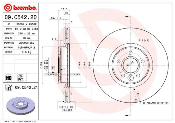 Brembo 09.C542.21 - Bromsskiva xdelar.se