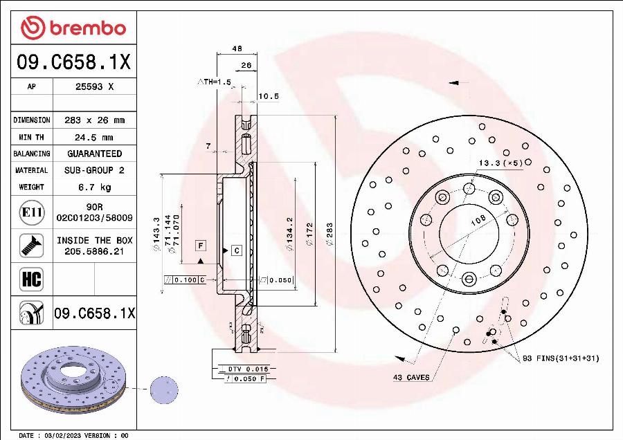 Brembo 09.C658.1X - Bromsskiva xdelar.se