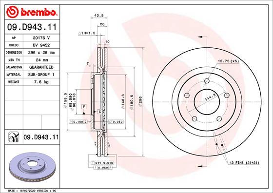 Brembo 09.D943.11 - Bromsskiva xdelar.se