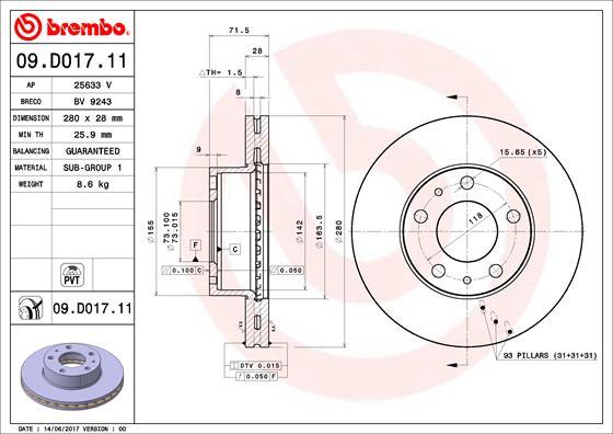 Brembo 09.D017.11 - Bromsskiva xdelar.se