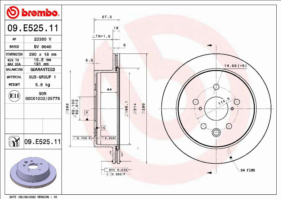 Brembo 09.E525.11 - Bromsskiva xdelar.se