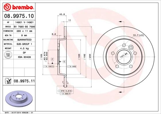 Brembo 08.9975.11 - Bromsskiva xdelar.se