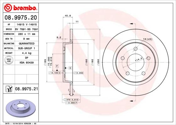 Brembo 08.9975.21 - Bromsskiva xdelar.se