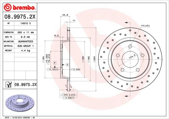 Brembo 08.9975.2X - Bromsskiva xdelar.se