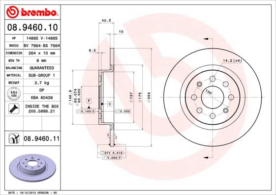 Brembo 08.9460.11 - Bromsskiva xdelar.se