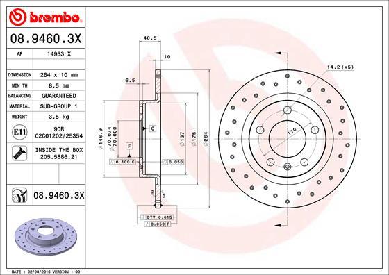 Brembo 08.9460.3X - Bromsskiva xdelar.se