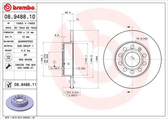 Brembo 08.9488.11 - Bromsskiva xdelar.se