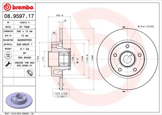 Brembo 08.9597.17 - Bromsskiva xdelar.se