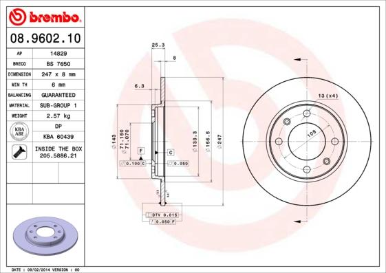 Brembo 08.9602.10 - Bromsskiva xdelar.se