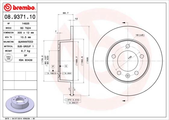 Brembo 08.9371.10 - Bromsskiva xdelar.se