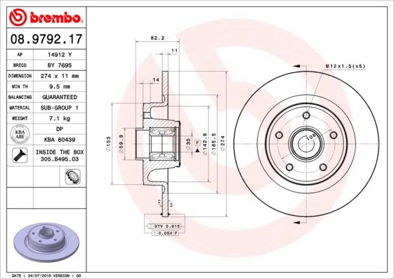 Brembo 08.9792.17 - Bromsskiva xdelar.se