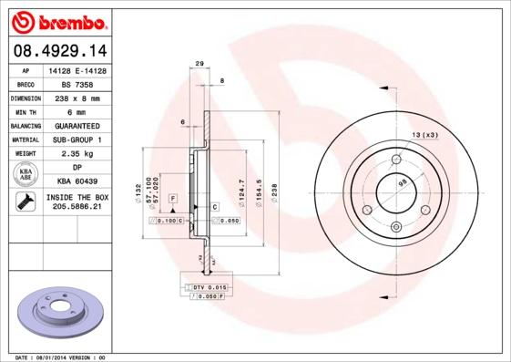 Brembo 08.4929.14 - Bromsskiva xdelar.se