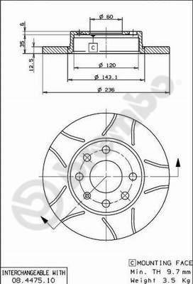 Brembo 08.4475.75 - Bromsskiva xdelar.se