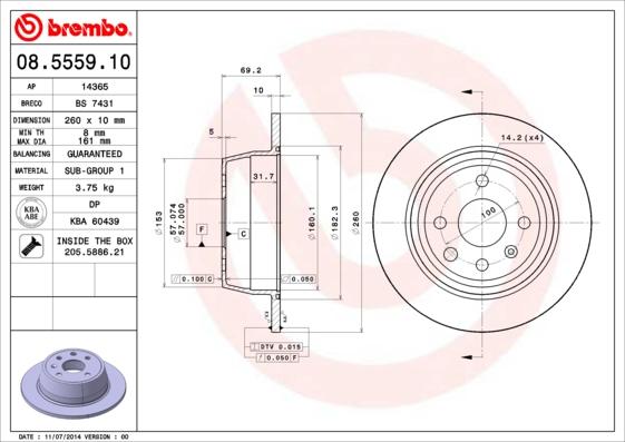 Brembo 08.5559.10 - Bromsskiva xdelar.se