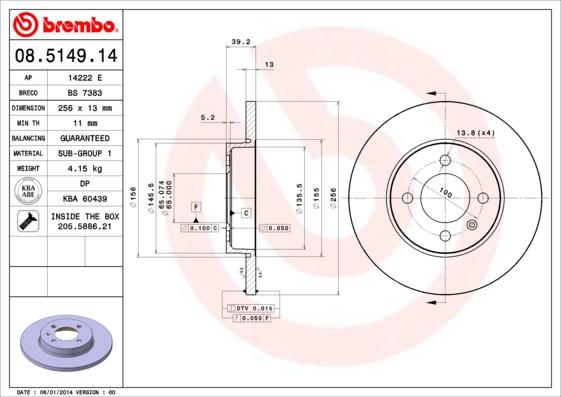 Brembo 08.5149.14 - Bromsskiva xdelar.se