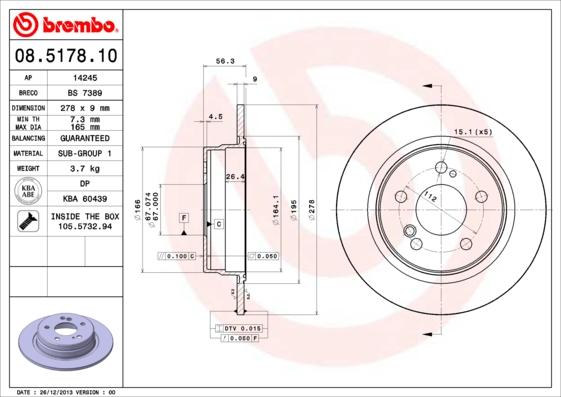 Brembo 08.5178.10 - Bromsskiva xdelar.se