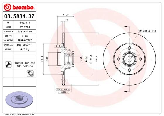 Brembo 08.5834.37 - Bromsskiva xdelar.se