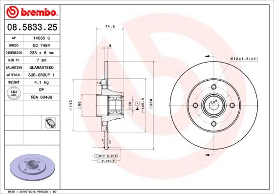 Brembo 08.5833.25 - Bromsskiva xdelar.se