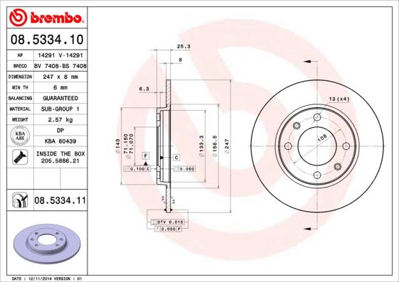 Brembo 08.5334.11 - Bromsskiva xdelar.se