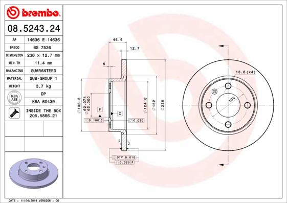 Brembo 08.5243.24 - Bromsskiva xdelar.se